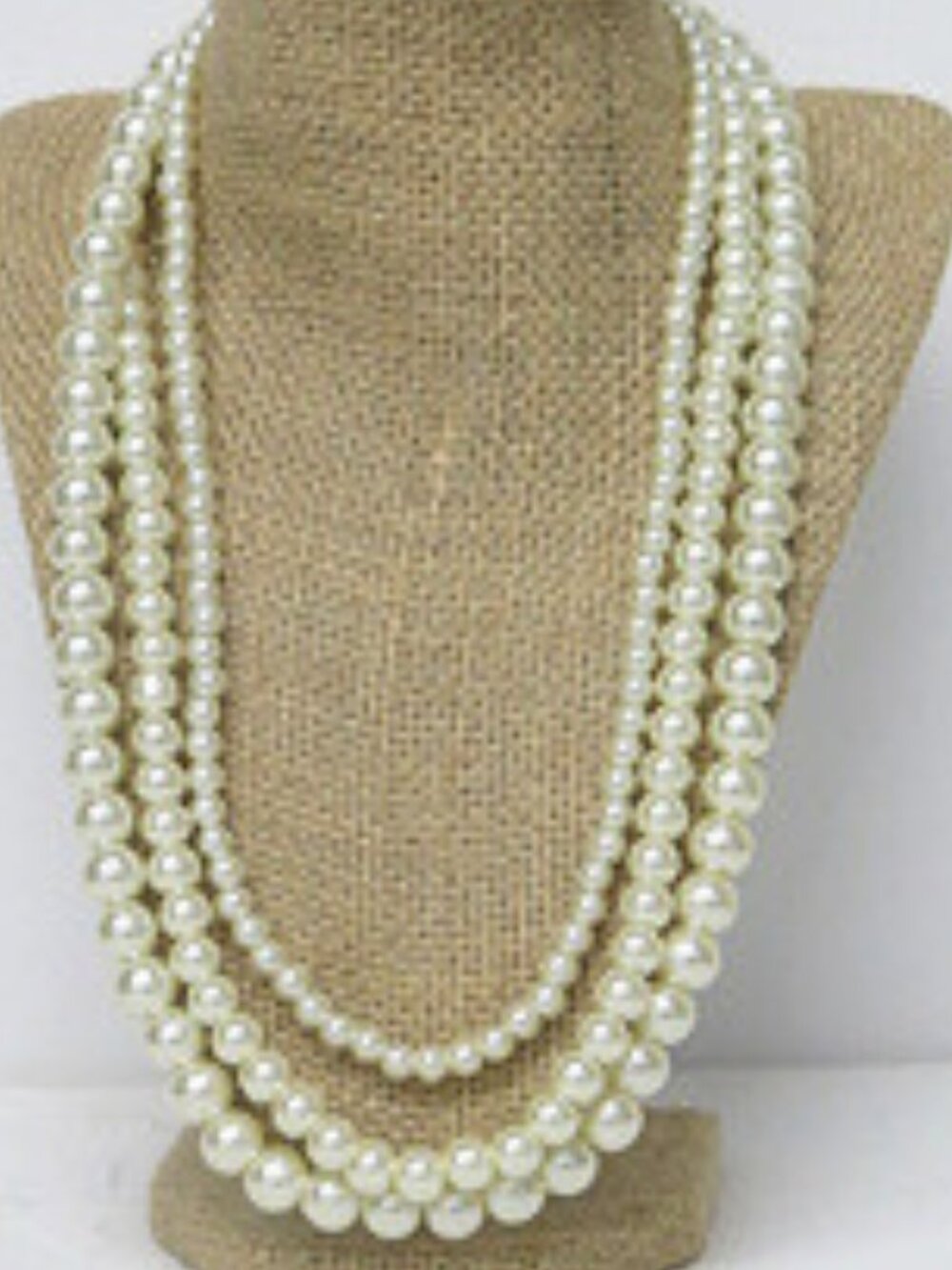 Vintage Triple Strand Faux Pearl Necklace Graduated Estate Costume Jewelry